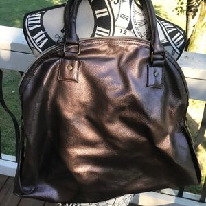 Bronze Faux Leather Large Satchel Bag by LANCOME